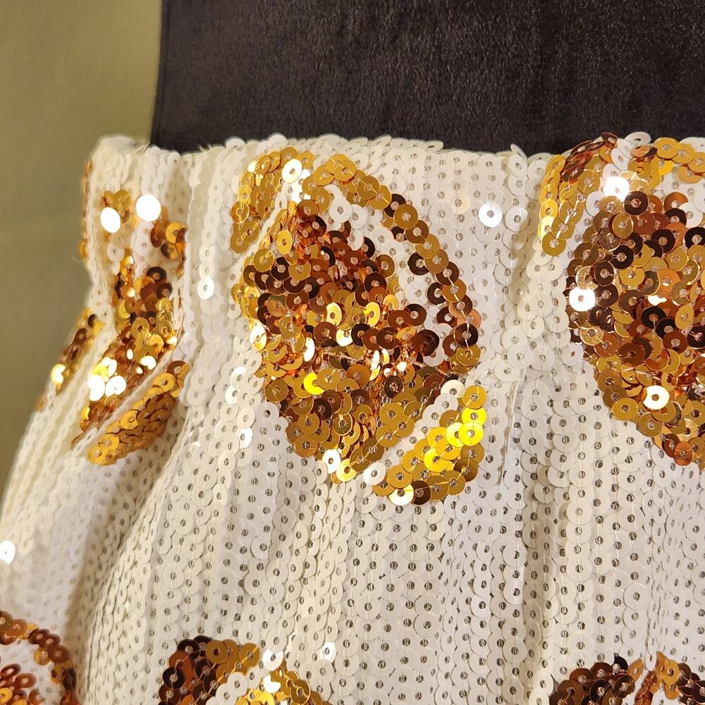 WHY DRESS NWT White & Gold Football Sequin Shorts, Size Large - Picture 8 of 13